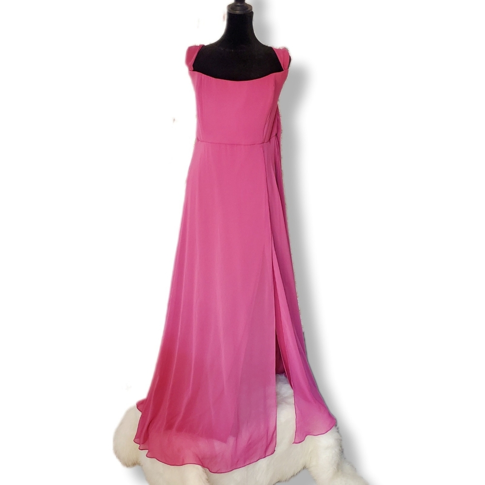 NWT After Six Elegant Lux Chiffon Off-the-Shoulder Tea Rose Maxi Dress Sz 20
